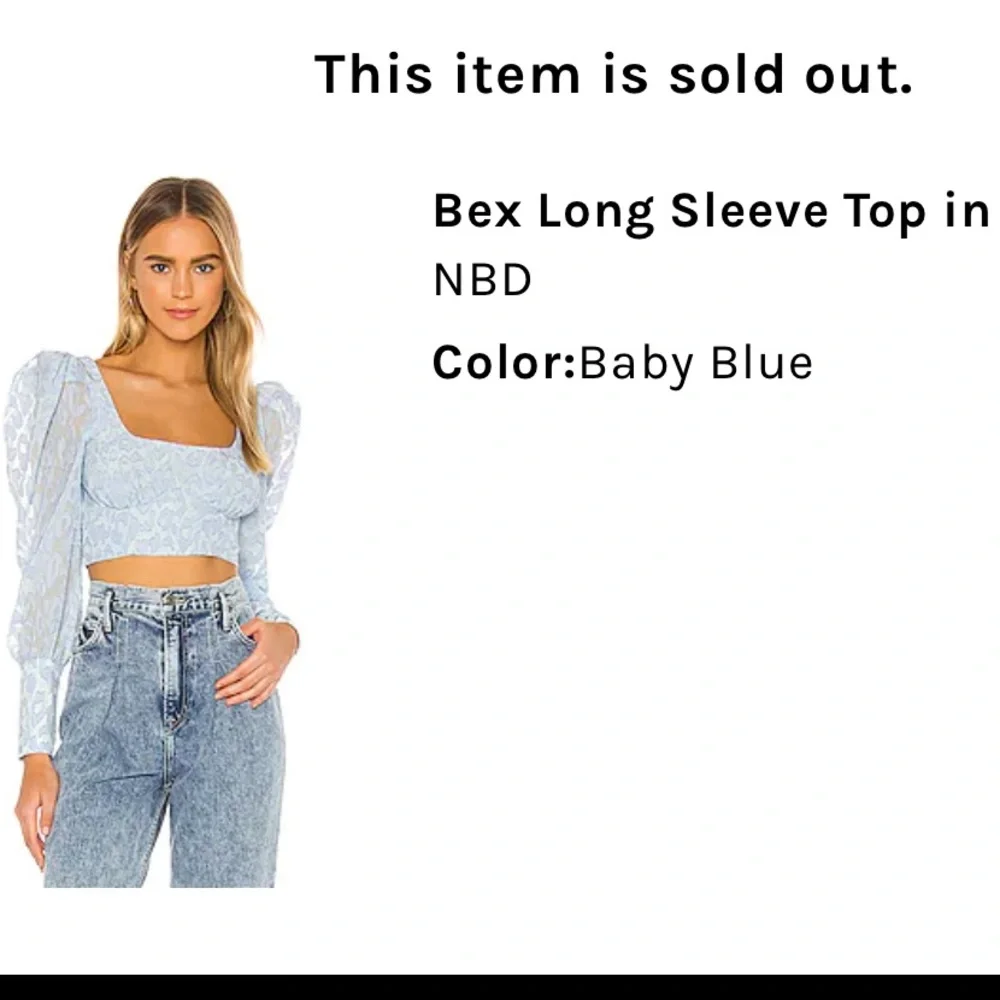NWT NBD x Revolve Bex Baby Blue Chiffon Crop long sleeve top blouse women size S